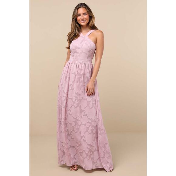 NWT Lulus Love and Beyond Mauve Pink Burnout Floral Maxi Dress Wedding Size XL - Picture 1 of 8